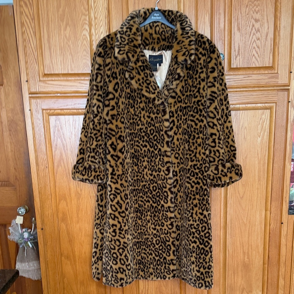 Dennis Basso Faux Fur Leopard Designer Coat